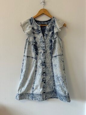 Anthropologie Pilcro Button Front Blue Acid Wash Mini Dress | Size XS